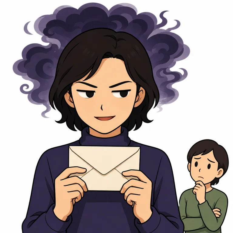 darkly（意味深に・adverb）の覚え方イラスト