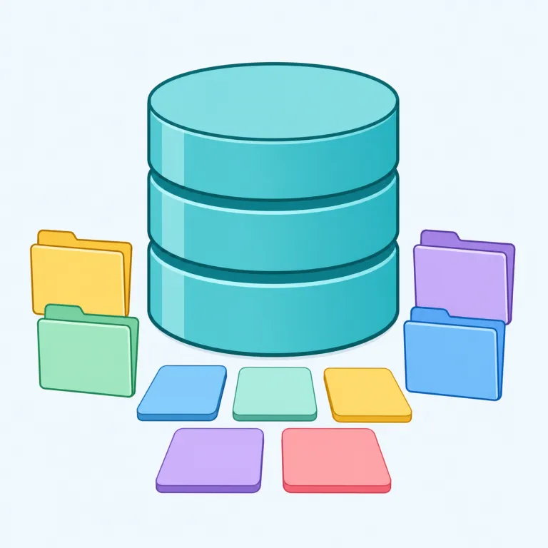 database（データベース・名詞）の覚え方イラスト — database は IT で使う「データベース」として、data＋base「データを支える基盤」と考えると覚えやすいです