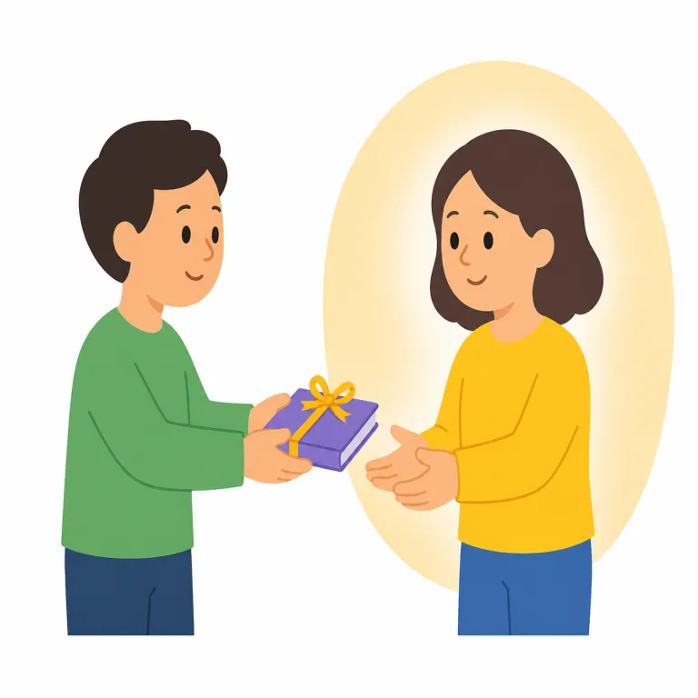 dative（与格・形容詞）の覚え方イラスト — dative は単体で覚えるより、give/send/show/tell のように「物を相手に渡す」動詞と結びつけると残りやすいです