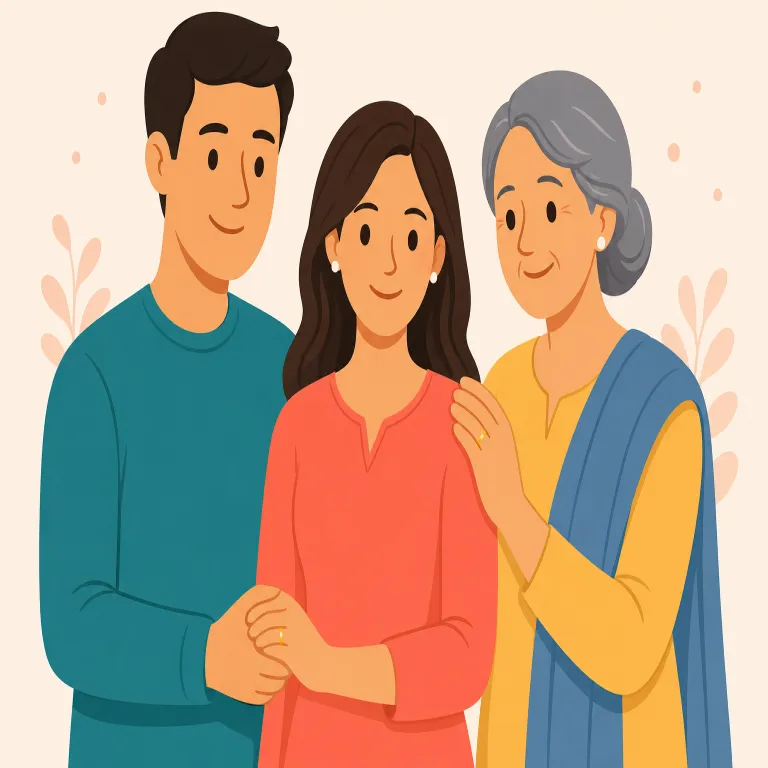 daughter-in-law（義理の娘・名詞）の覚え方イラスト — daughter「娘」と in-law「結婚によって親族になった」を分け、「婚姻関係上の娘＝息子の妻」と整理すると覚えやすいです