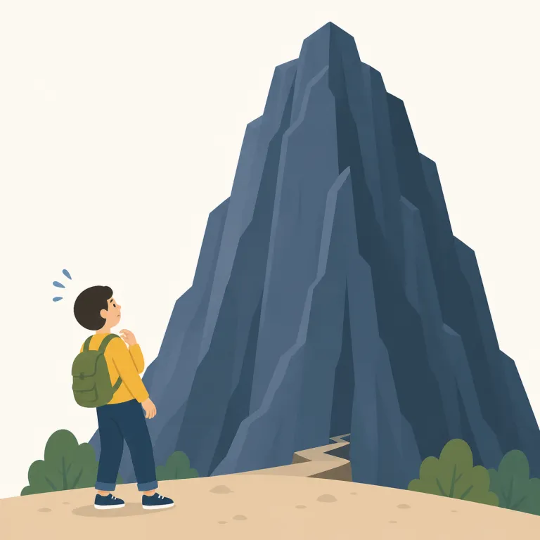 daunt（ひるませる・動詞）の覚え方イラスト — daunt は単独で覚えるより、daunting「気後れするほど大変な」と dauntless「ひるまない」を一緒に押さえると定着しやすい