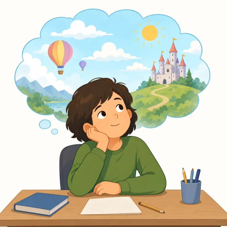 daydream（空想にふける・verb）の覚え方イラスト