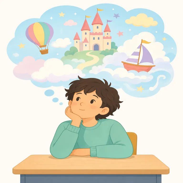daydreamer（空想家・名詞）の覚え方イラスト — daydreamer は daydream をする人、と形で覚えるのが最短です