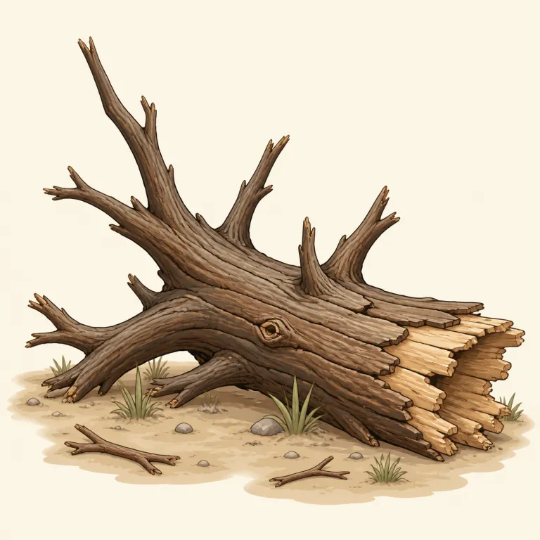 deadwood（枯れ木・名詞）の覚え方イラスト — dead は「死んだ」、wood は「木」です