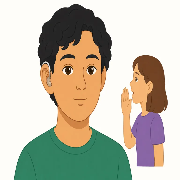 deaf（耳が聞こえない・形容詞）の覚え方イラスト — 覚えるときは hear や listen の反対側に置くと定着しやすい