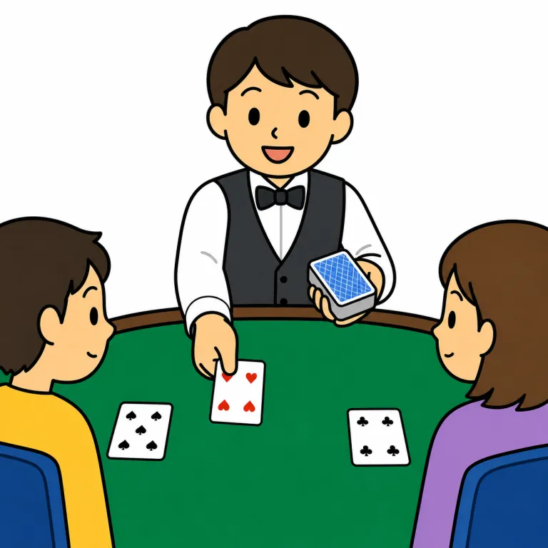 dealer（カードの配り手・noun）の覚え方イラスト