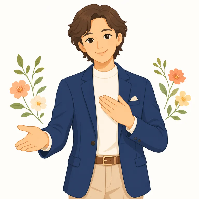 debonair（上品な・洗練された・形容詞）の覚え方イラスト — このエントリでは debonair を「愛想のよい」という基本義ではなく、外見や物腰が上品で洗練されている意味で覚えます