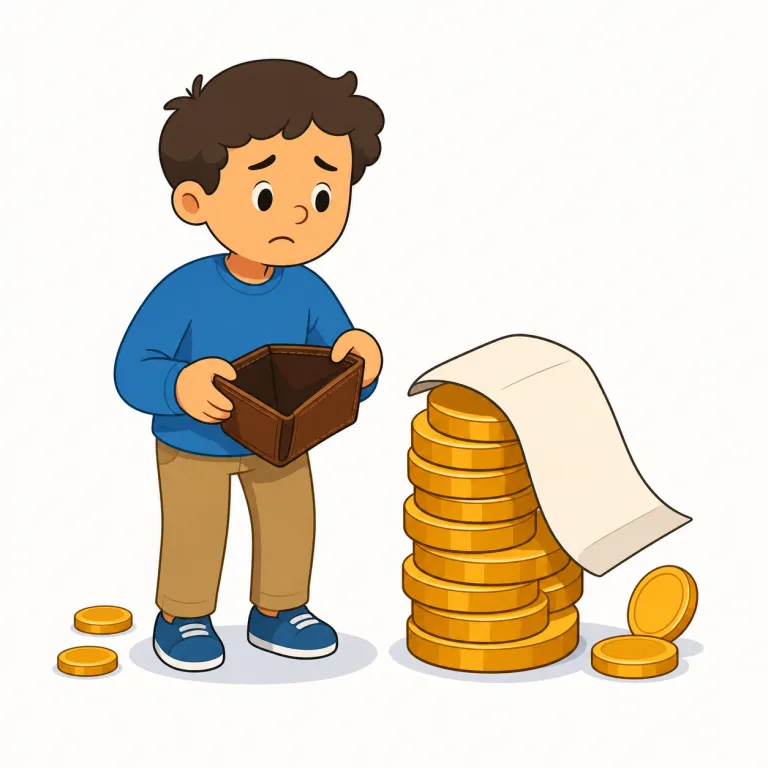 debt（借金・名詞）の覚え方イラスト — debt は「手元にあるお金」ではなく「まだ返していない義務」を表す語として押さえると使いやすいです