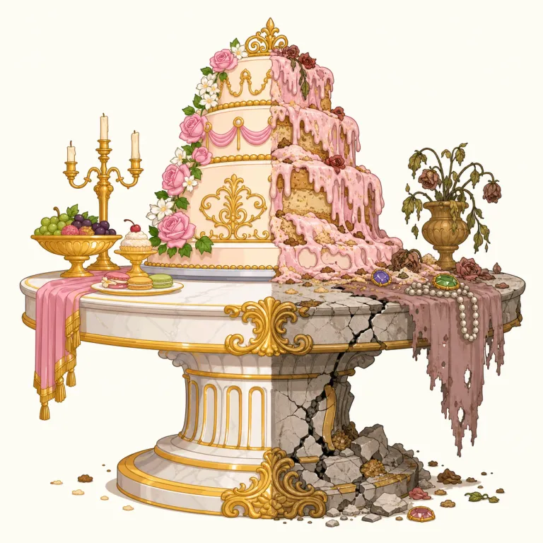 decadence（退廃・名詞）の覚え方イラスト — decadence は decadent（退廃的な）を先に知っていると覚えやすい名詞形
