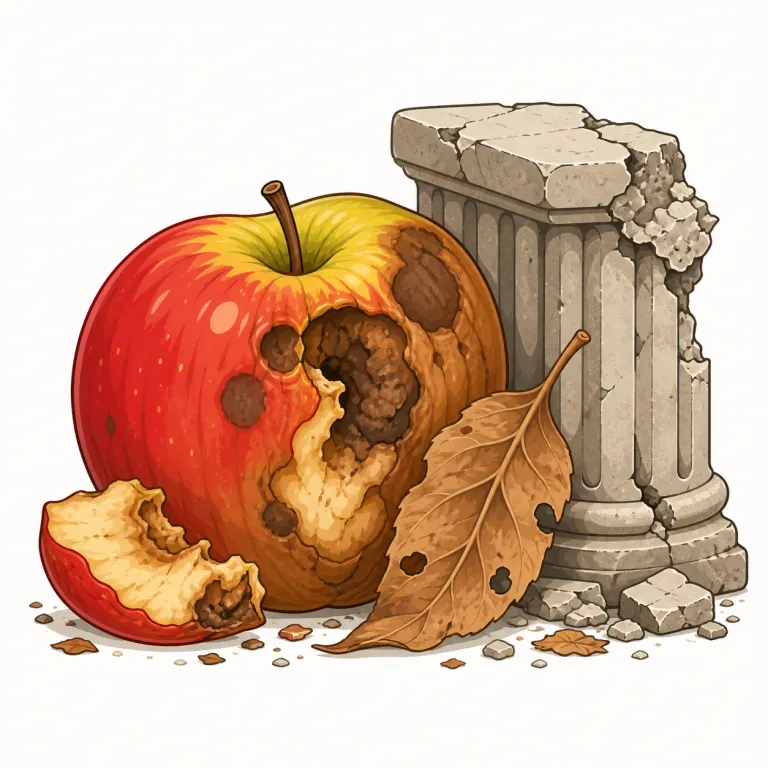 decay（腐敗、劣化、衰退、壊変・noun）の覚え方イラスト