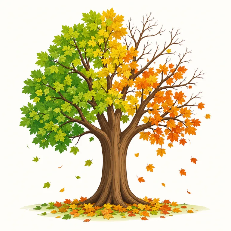 deciduous（落葉性の・形容詞）の覚え方イラスト — まずは単独でなく deciduous tree（落葉樹）, deciduous forest（落葉樹林）の形で覚えると定着しやすい語です
