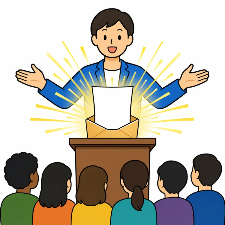 declare（公表する・verb）の覚え方イラスト