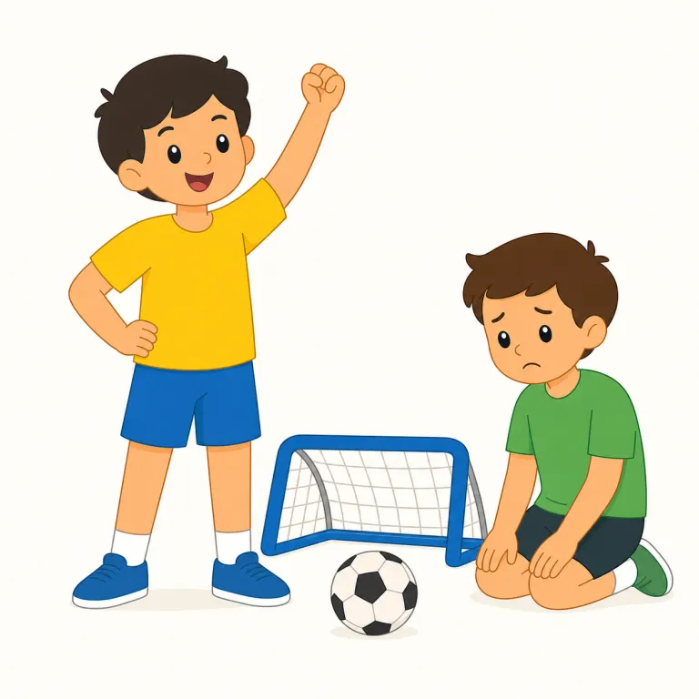 defeat（負かす、打ち負かす・動詞）の覚え方イラスト — 動詞 defeat は、主語が相手を押し返し、勝敗を決める側に立つ語です