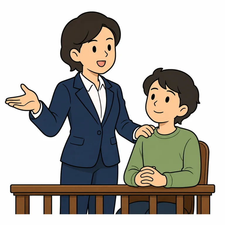 defend（弁護する・verb）の覚え方イラスト