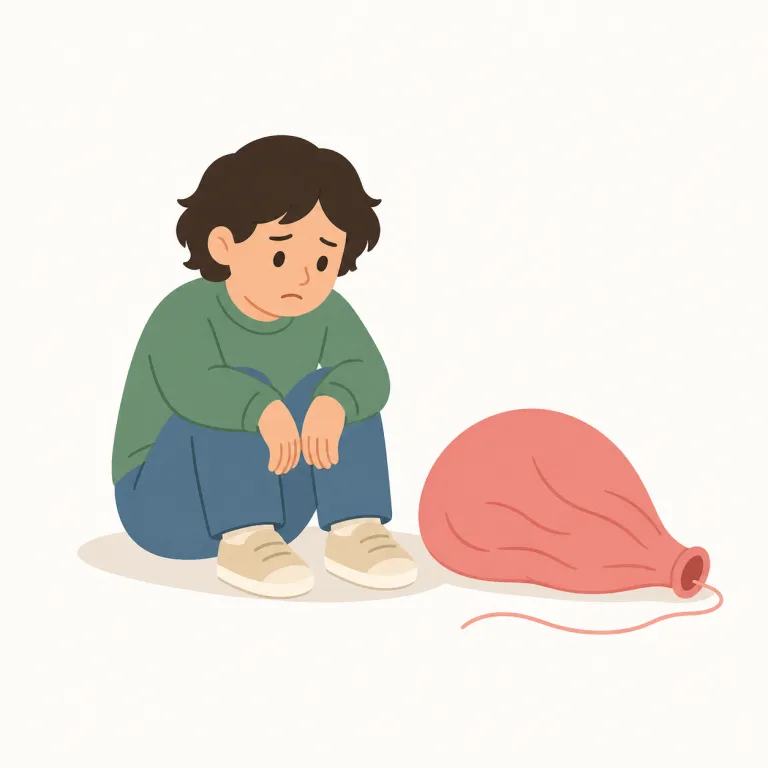 deflated（意気消沈した・adjective）の覚え方イラスト