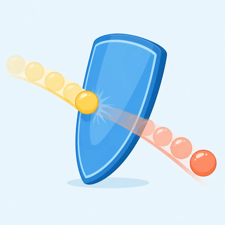 deflect（逸らす・動詞）の覚え方イラスト — deflect は、方向を曲げる語に多い -flect に注目すると覚えやすい語です