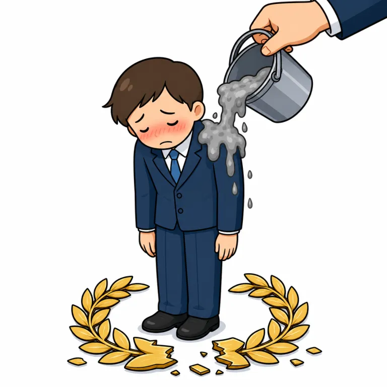 degradation（屈辱、品位低下・noun）の覚え方イラスト