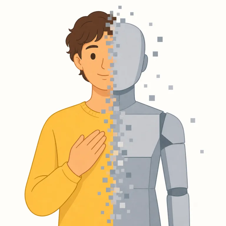 dehumanize（非人間的に扱う・動詞）の覚え方イラスト — humanize は「人間味を与える、人間らしくする」