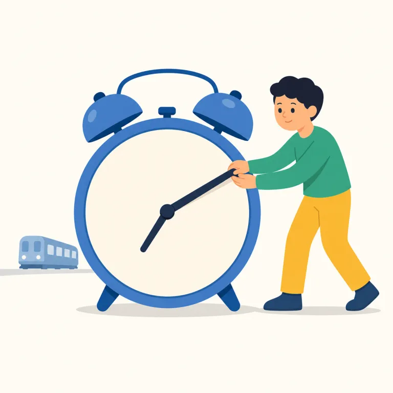 delay（遅らせる・動詞）の覚え方イラスト — 名詞の delay が結果としての時間差なら、動詞 delay はその時間差を作る働きを表します