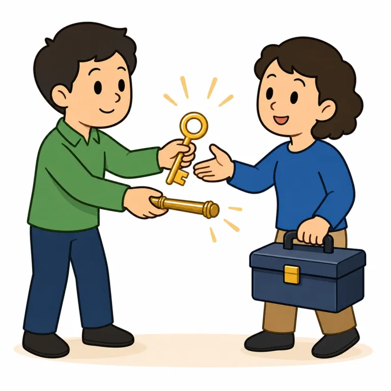 delegation（委任、権限委譲・noun）の覚え方イラスト