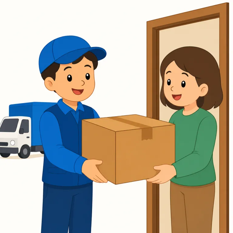 delivery（出産・名詞）の覚え方イラスト — delivery が「出産」になるのは、deliver に「取り上げる、外へ出して無事に渡す」という古い感覚があるためです