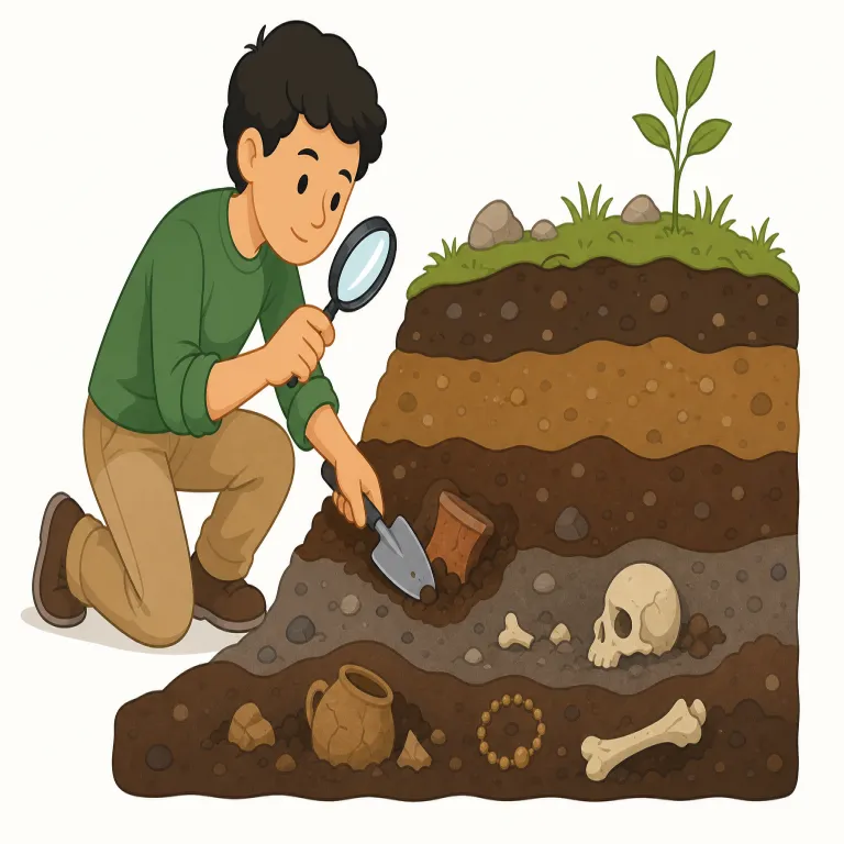delve（掘り下げる・動詞）の覚え方イラスト — delve は単に「調べる」ではなく、表面をなぞらず中へ入っていく感覚で覚えると残りやすいです