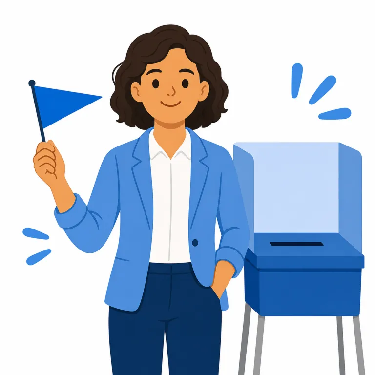 democrat（民主主義者・名詞）の覚え方イラスト — この意味の democrat は、政党としての「民主党員」ではなく、democracy（民主主義）という制度や価値を支持する人を表します