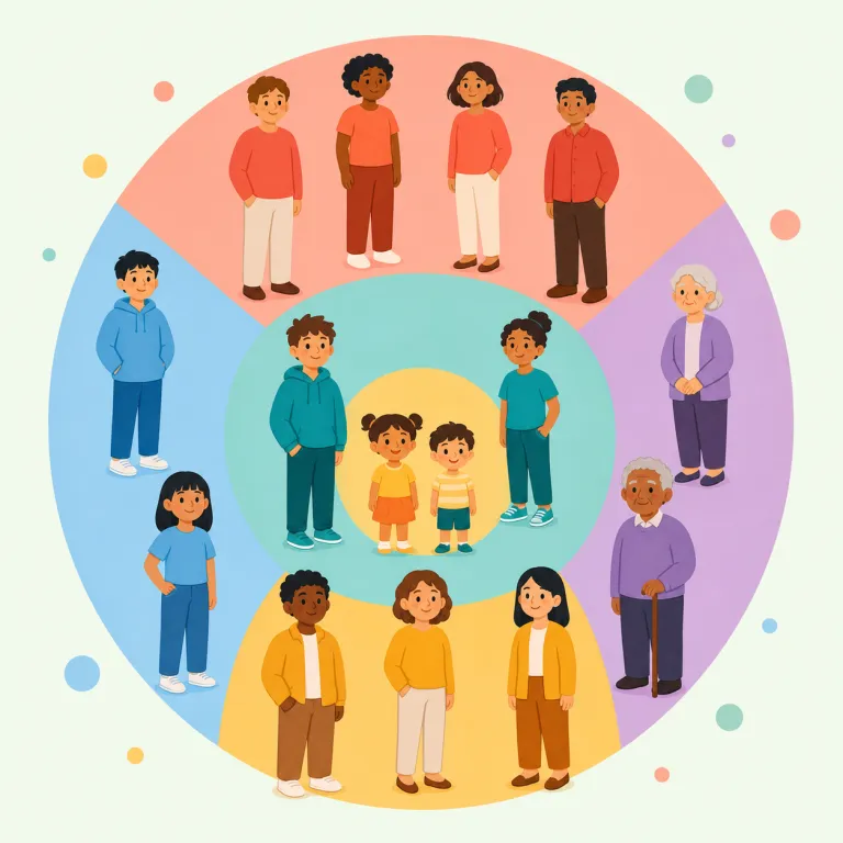 demographic（人口統計の・形容詞）の覚え方イラスト — demo- を democracy の「people」とゆるく結びつけ、graph / graphic の「データで示す」感覚も一緒に持つと、demographic は「…