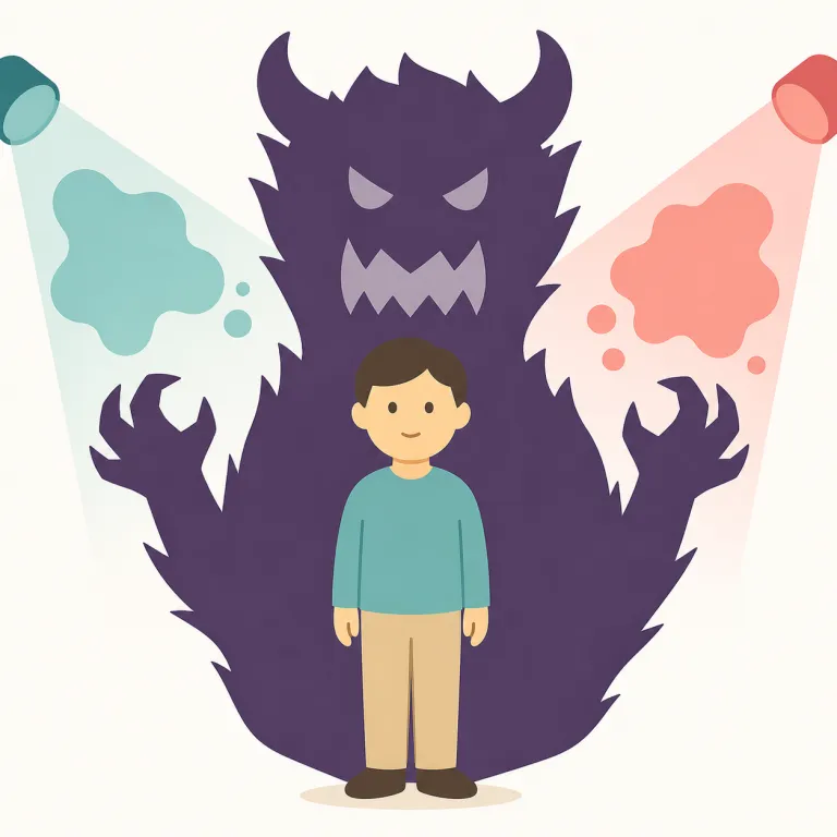 demonization（悪魔化・名詞）の覚え方イラスト — demon + -ize + -ation の形で見ると覚えやすい語です