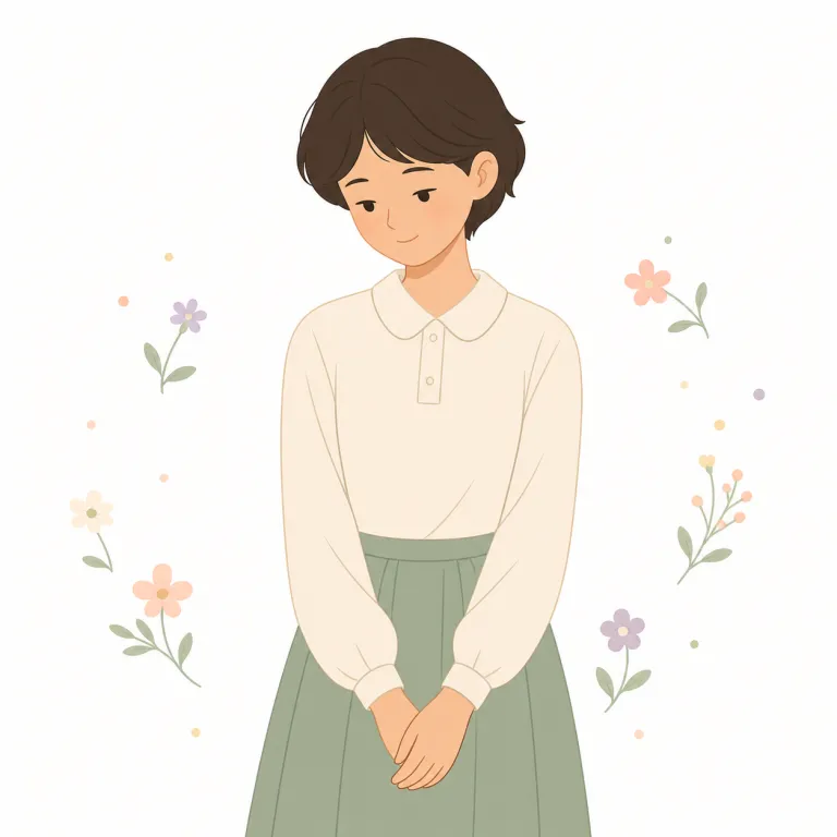 demure（控えめな・形容詞）の覚え方イラスト — demure は modest / reserved に近い語