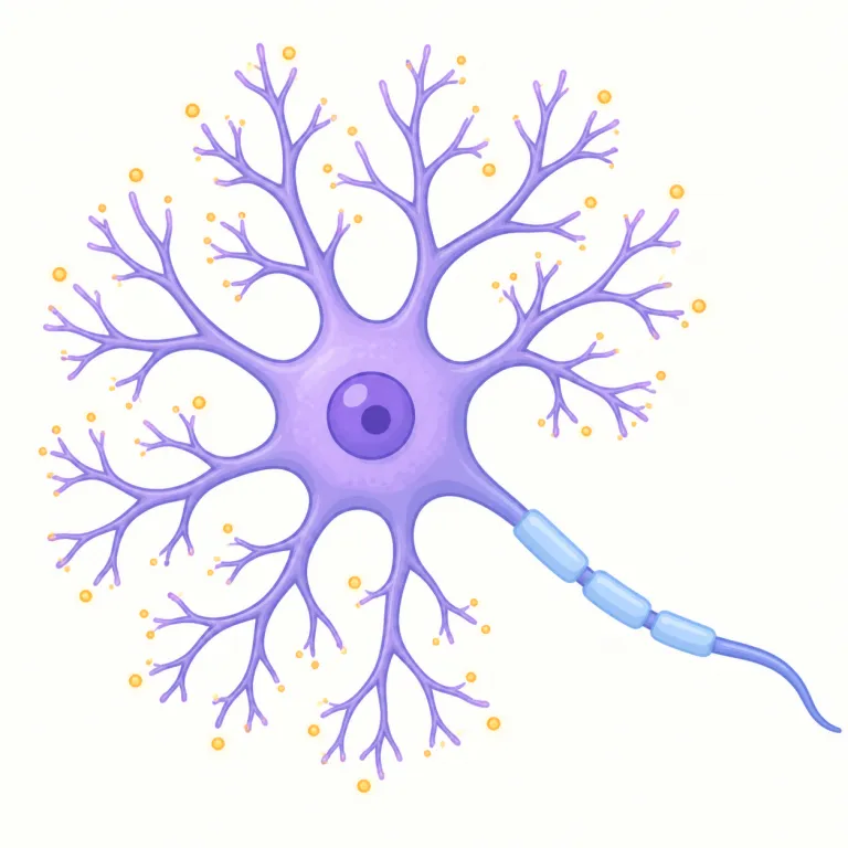 dendrite（樹状突起・名詞）の覚え方イラスト — dendrite は「木の枝みたいに広がる、信号を受ける側」で固定すると覚えやすいです