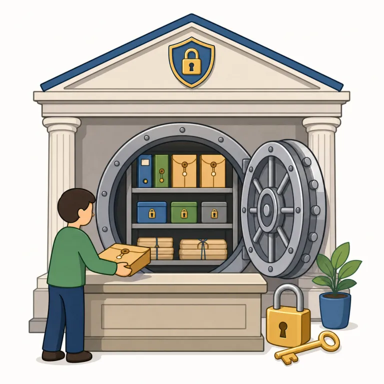 depository（預託機関・noun）の覚え方イラスト