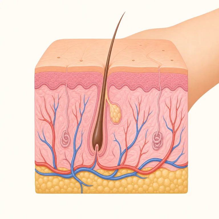 dermal（皮膚の、真皮の・形容詞）の覚え方イラスト — `derm-` を見たら skin 系と反応できるようにすると覚えやすい