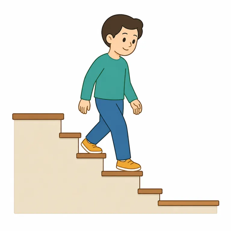 descend（降りる・動詞）の覚え方イラスト — descend の「降りる」は ascend「上がる」と対で覚えると整理しやすいです