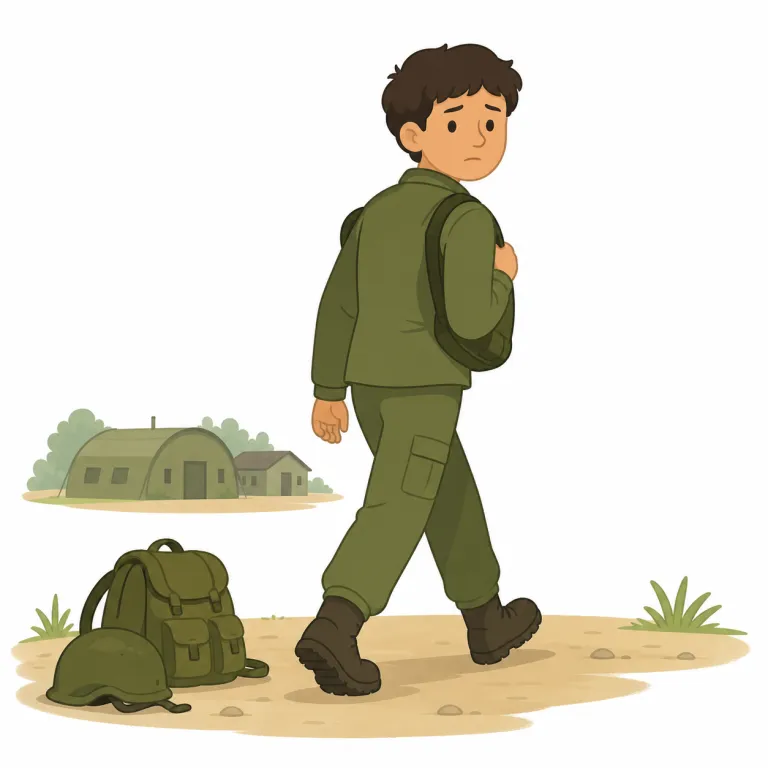 deserter（脱走兵・名詞）の覚え方イラスト — deserter は desert（見捨てる・持ち場を離れる）+ -er（〜する人）