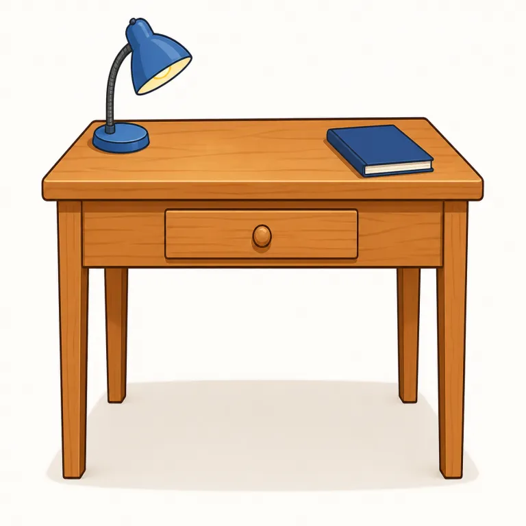 desk（机・名詞）の覚え方イラスト — desk の「机」は、勉強や仕事をするための平らな作業台として覚えます