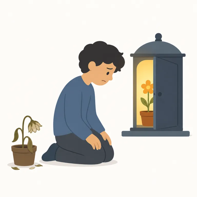 despair（絶望・名詞）の覚え方イラスト — 名詞 despair は、心の中に「出口が見えない部屋」ができた状態として覚えると使い分けやすいです