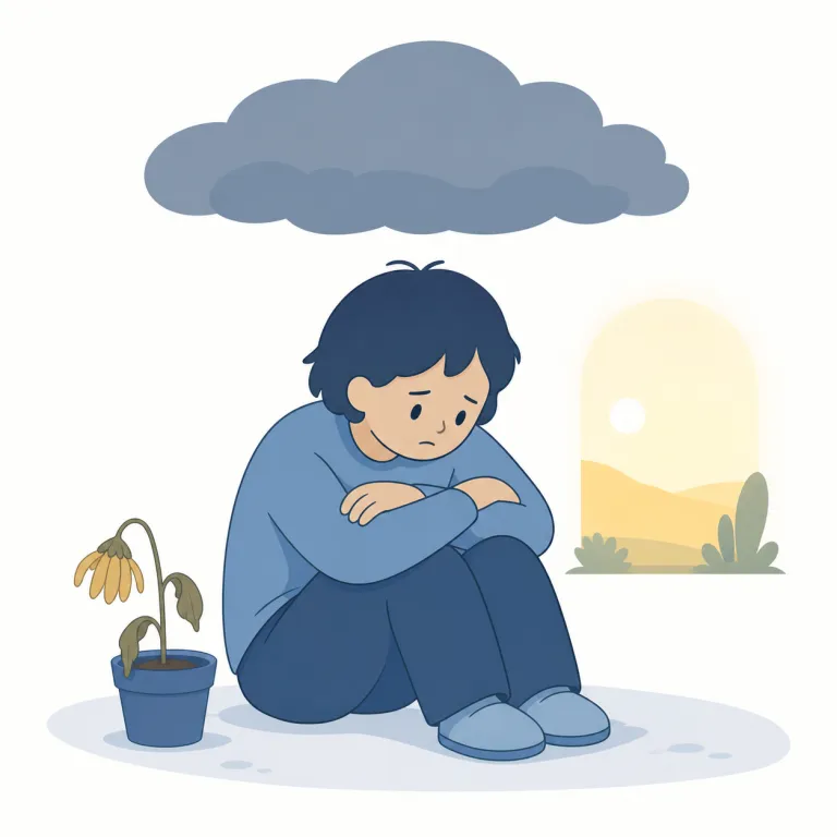 despondency（落胆・名詞）の覚え方イラスト — despondency は、悪い知らせ・失敗・長引く困難などで希望や気力が沈み込む「落胆」を表す名詞です