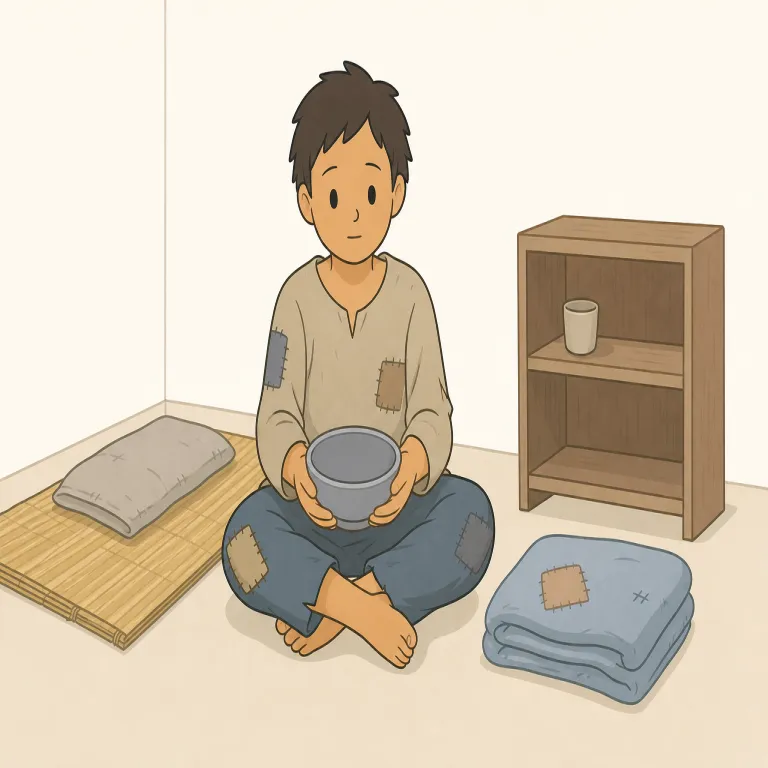 destitute（極貧の・形容詞）の覚え方イラスト
