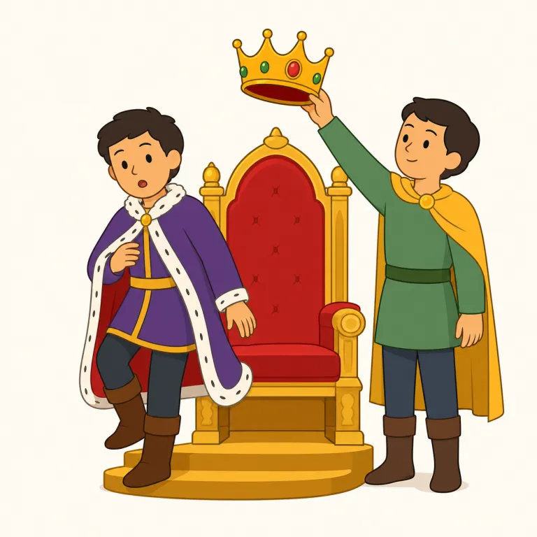 dethrone（王位を奪う・動詞）の覚え方イラスト — throne が「王座」と分かれば、de- が付いて「王座から外す」と見えるので意味が取りやすい