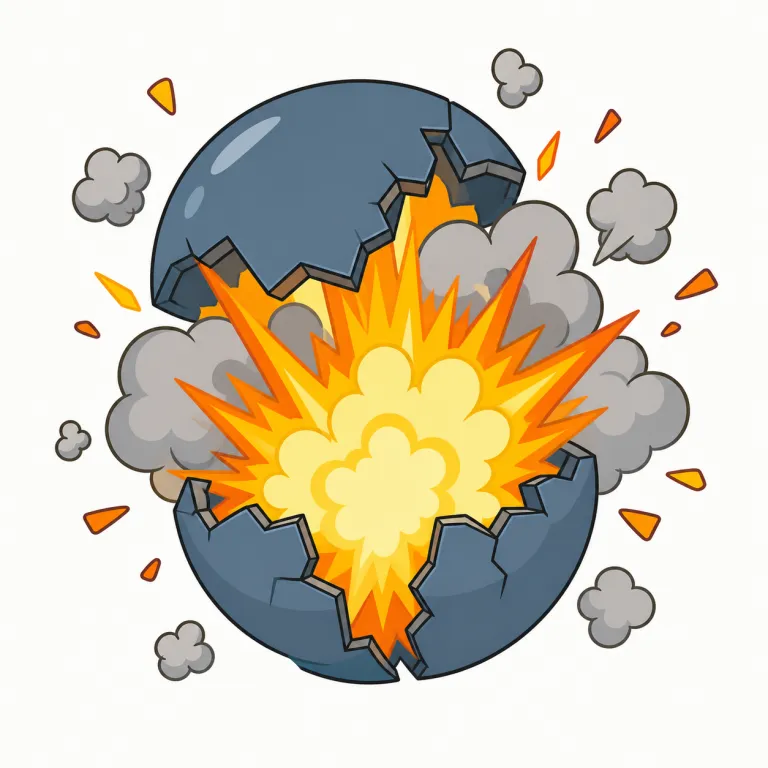 detonate（爆発する・動詞）の覚え方イラスト — このエントリでは detonate を自動詞として「爆発する」と覚える