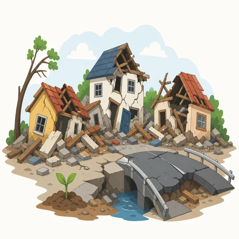devastation（壊滅的被害・noun）の覚え方イラスト