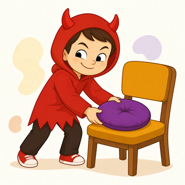 devilishly（いたずらっぽく、意地悪く・副詞）の覚え方イラスト — この意味では devil「悪魔」から、devilish「小悪魔的な、意地悪な」、さらに -ly で「そのような態度で」と考えます