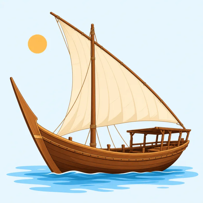 dhow（ダウ船・名詞）の覚え方イラスト — dhow は boat や ship の仲間の一般語ではなく、「アラビア半島〜インド洋沿岸で使う、三角帆つきの伝統船」という“地域つき固有名”で覚えると定着しやすいです