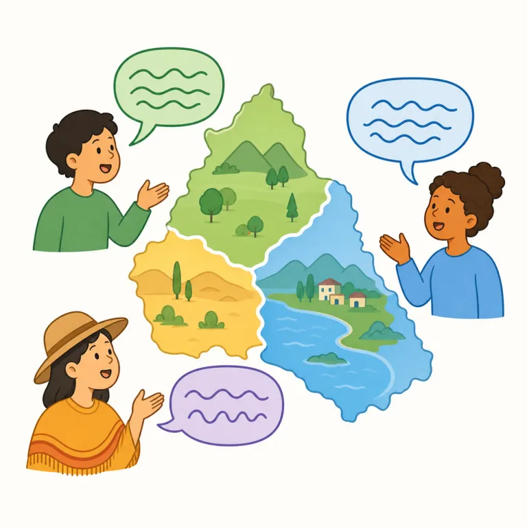 dialect（方言・名詞）の覚え方イラスト — dialect は dialogue, dialectic と同じく「話すこと」に関係する語だとまとめて覚えると残りやすい
