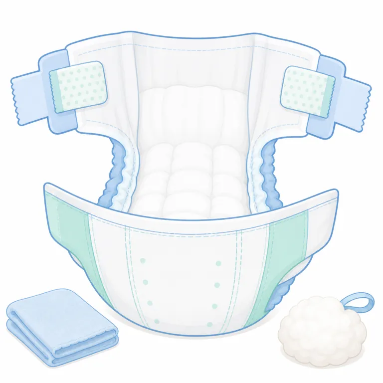 diaper（おむつ・名詞）の覚え方イラスト — まず「赤ちゃん用品の基本語」として、baby, bottle, stroller, diaper のように育児セットで覚えるのが近道です