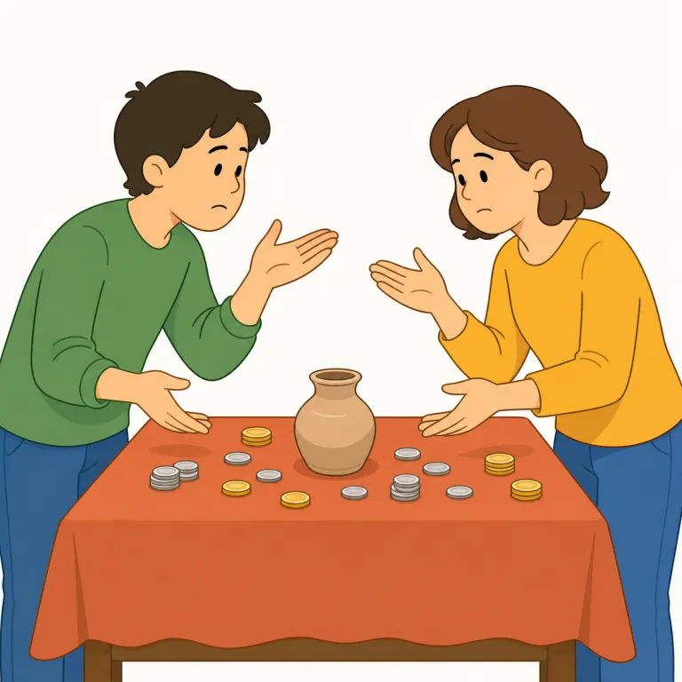 dicker（値切り交渉する/些細なことでぐだぐだ言う・動詞）の覚え方イラスト — この dicker は「取引する」という基本義から一歩ずれ、値段や小さな条件をめぐって細かく言い合う意味です