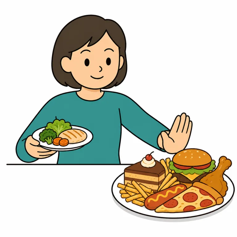diet（食事制限をする・verb）の覚え方イラスト
