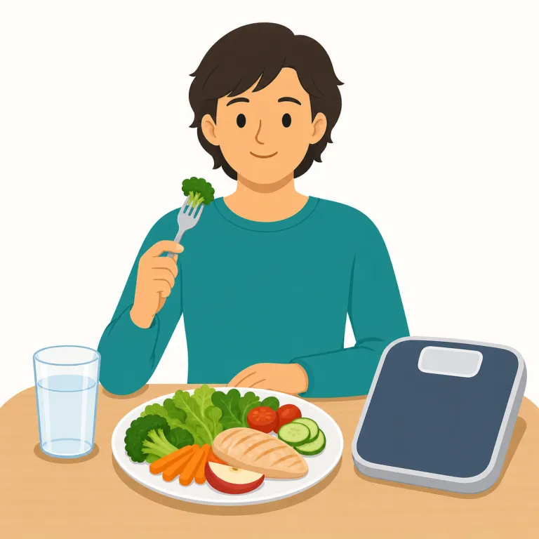 dieter（ダイエッター・名詞）の覚え方イラスト — まず diet をそのまま思い出すと覚えやすい