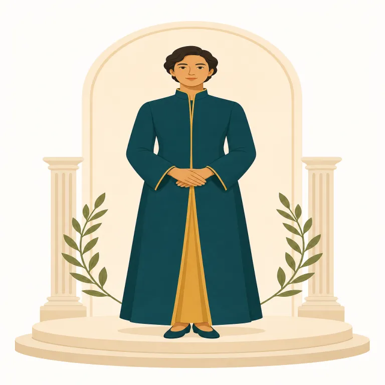 dignified（威厳のある・形容詞）の覚え方イラスト — dignity（尊厳）を知っていると覚えやすく、dignified は「尊厳が外に表れた状態」
